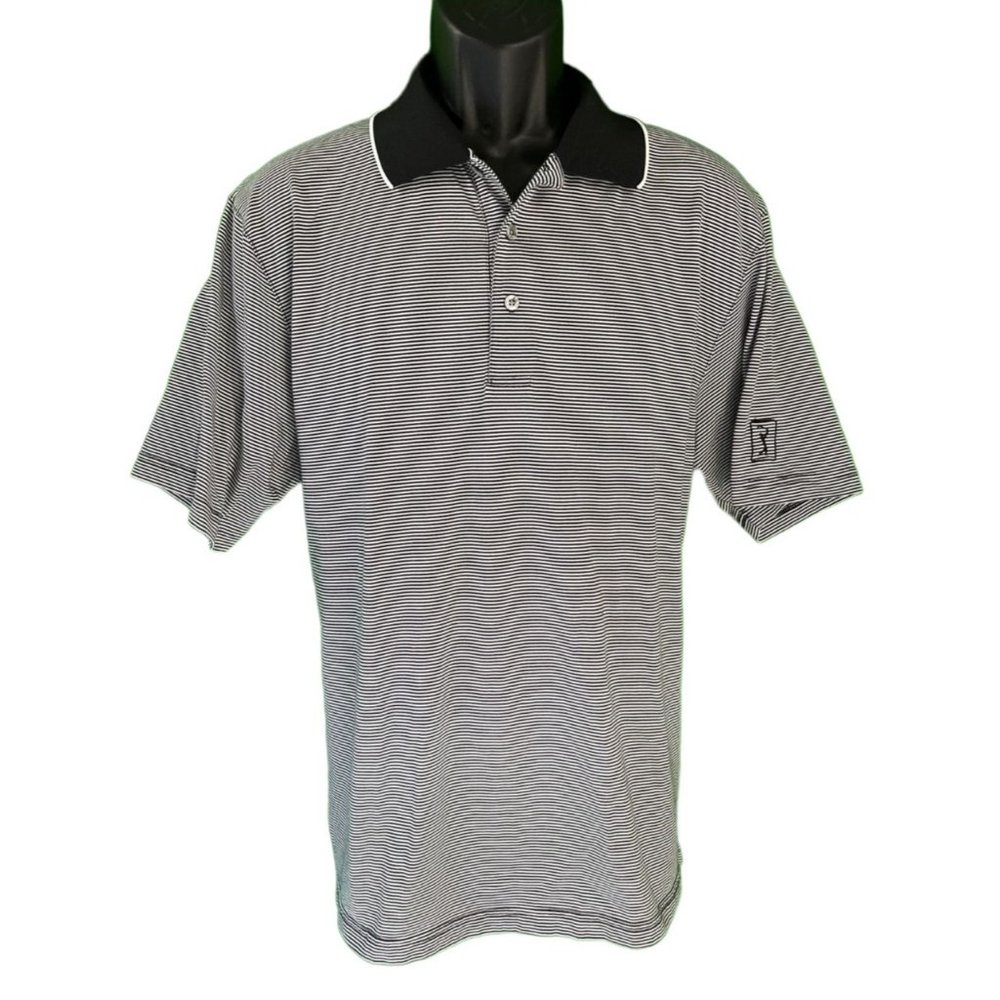 Mens PGA Tour Polo Official Licensed Apparel XL Black/White stripes